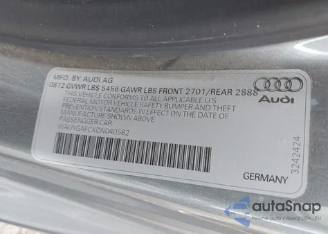 2013 Audi A7 3.0T Premium from USA, damaged, VIN WAUYGAFCXDN040582